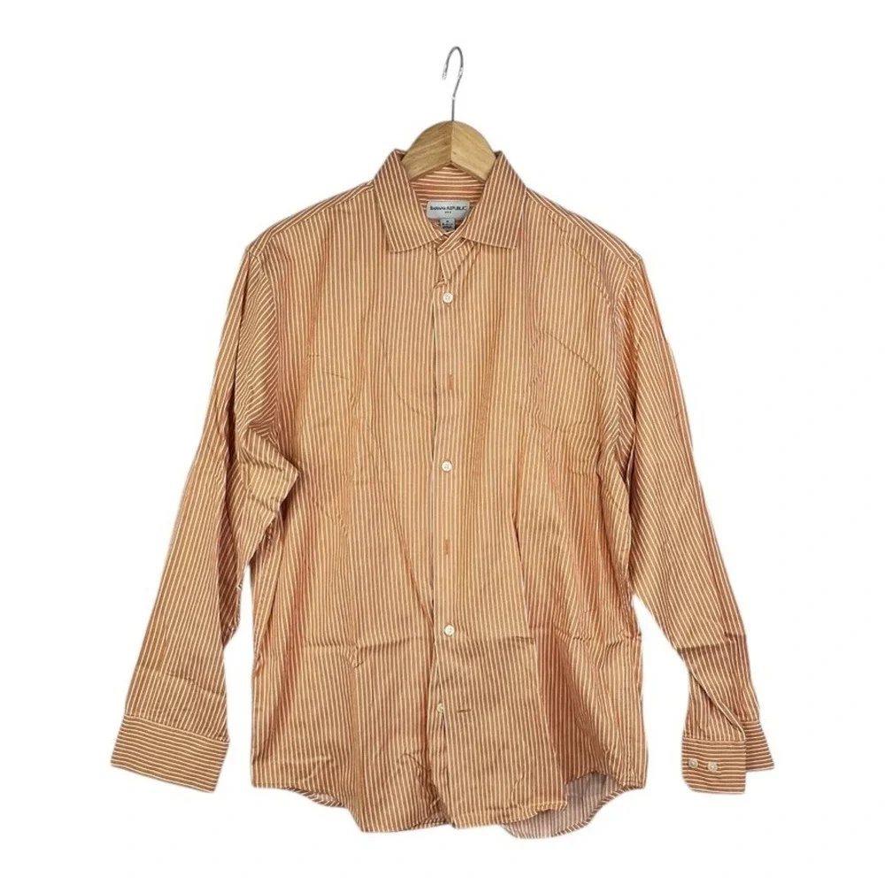 Banana Republic Men's Button Down Shirt Orange Striped Size Medium 15-15.5
